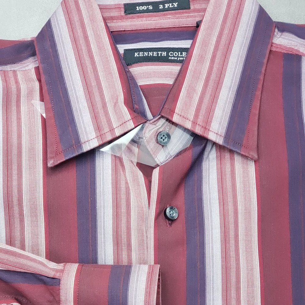 Kenneth Cole NY Men's 100% Cotton Striped Dress Shirt Size L